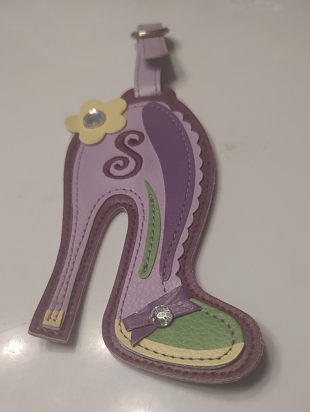 Lavender High-Heel Faux Leather Luggage Tag S Initial